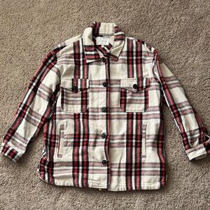 Lucky Brand Cream, Red & Black Plaid Button-Front Shacket Size L